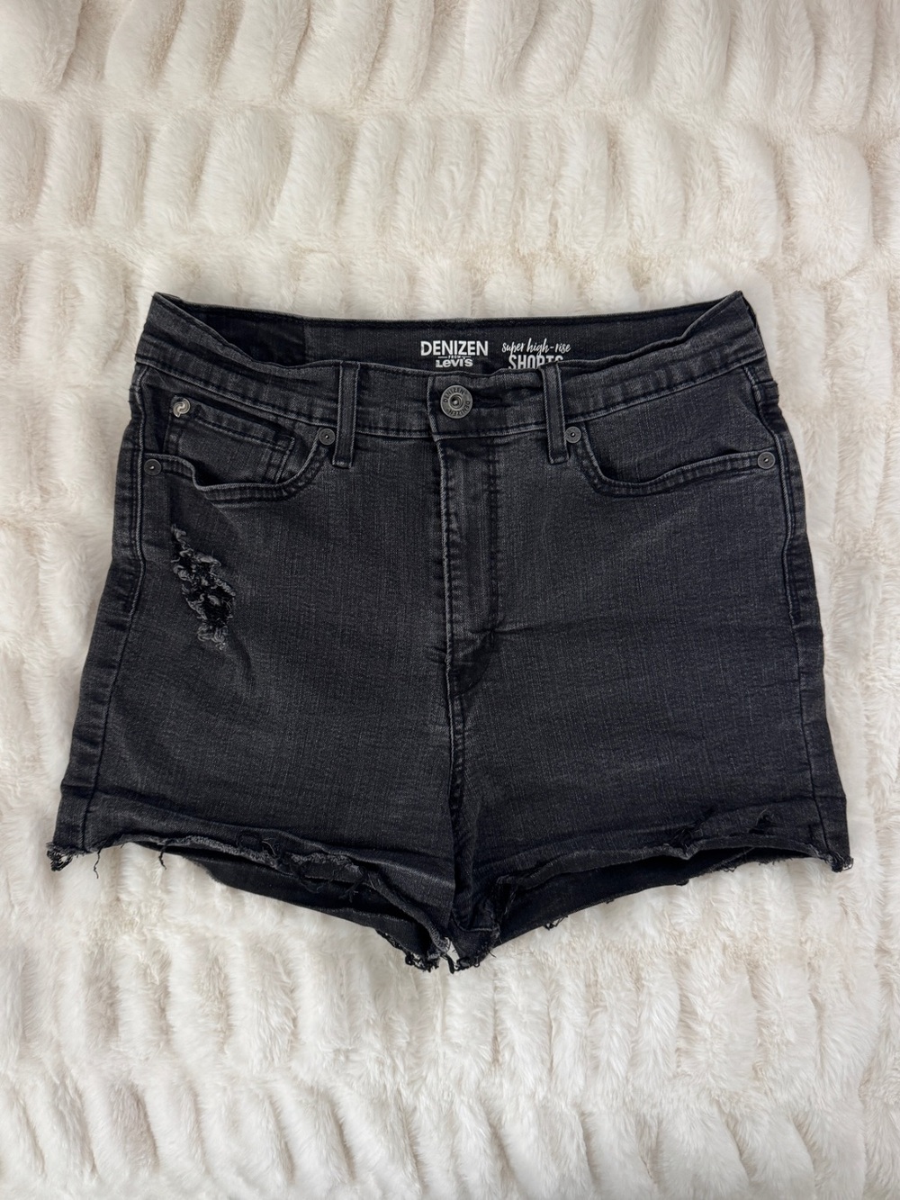 Levi's Black Distressed High-Rise Denim Shorts